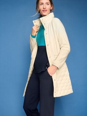 NWT T By Talbots Cozy Quilted Sherpa Jacket Mock Neck Snap Front Ivory SP Petite
